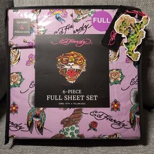 Ed Hardy FULL Sheet Set Purple Edgy Bold Bird Dragon